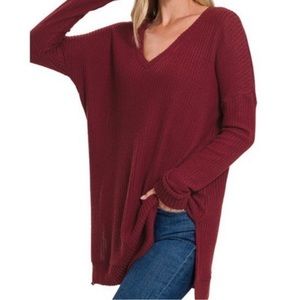 ZENANA
Oversized Waffle Knit Hi-Low V-neck Sweater FINAL FEW!